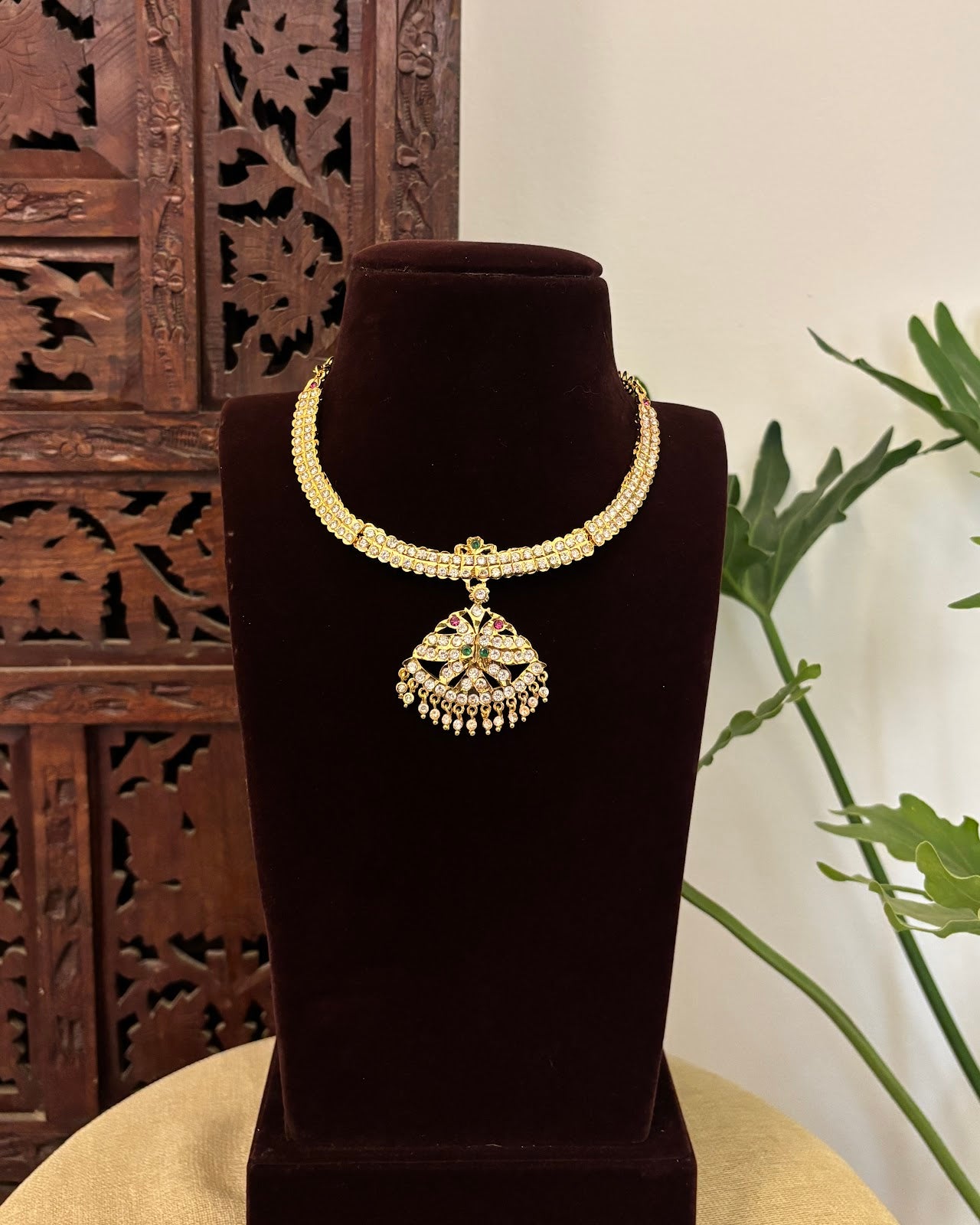 Floral Motif Impon Pendant Attigai Necklace Multicolour - NC685