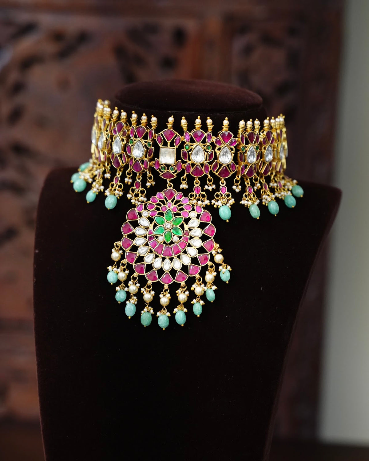 Jadau Kundan Imitation Necklace Set with Matching Earrings | Handmade Gold Plated | NC949