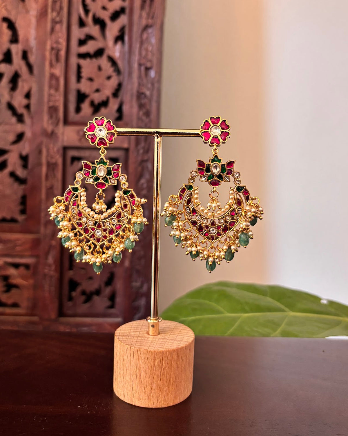 Elegant Jadau Kundan Pear Drop Chandbali Earrings | Handmade Gold Plated | ER484