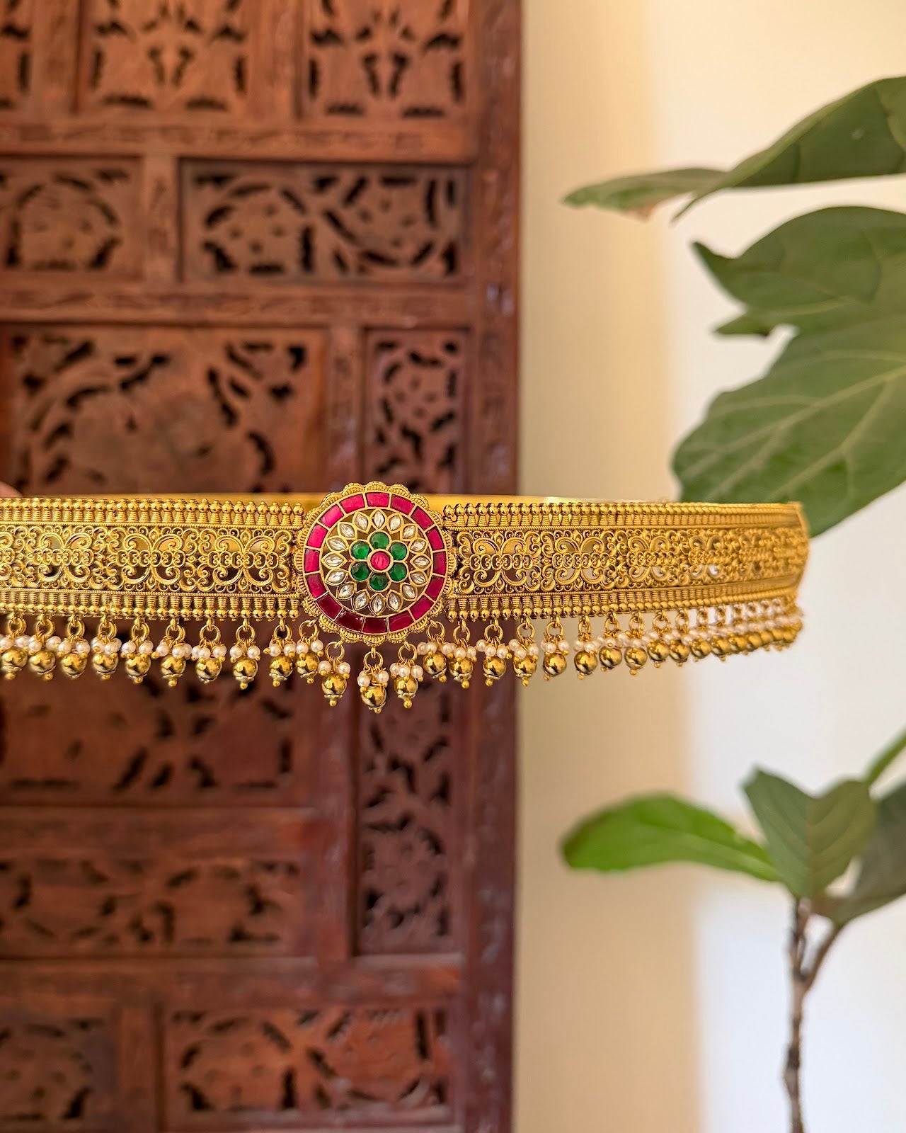 Floral Kundan Antique Waistbelt | Handmade Gold Plated | WB043