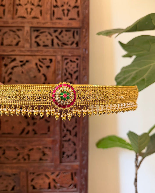Floral Kundan Antique Waistbelt | Handmade Gold Plated | WB043