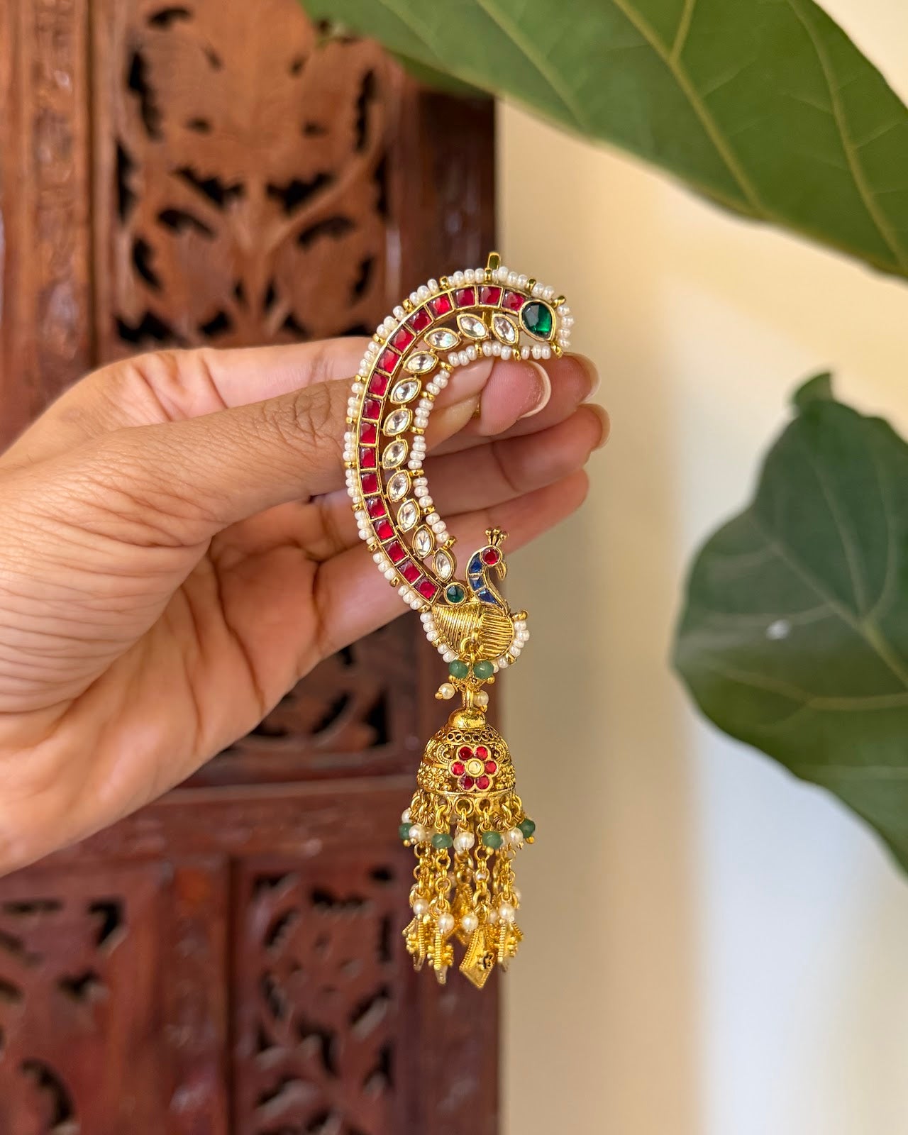 Royal Peacock Kundan Ear Cuff Jhumkas MultiColour ER405