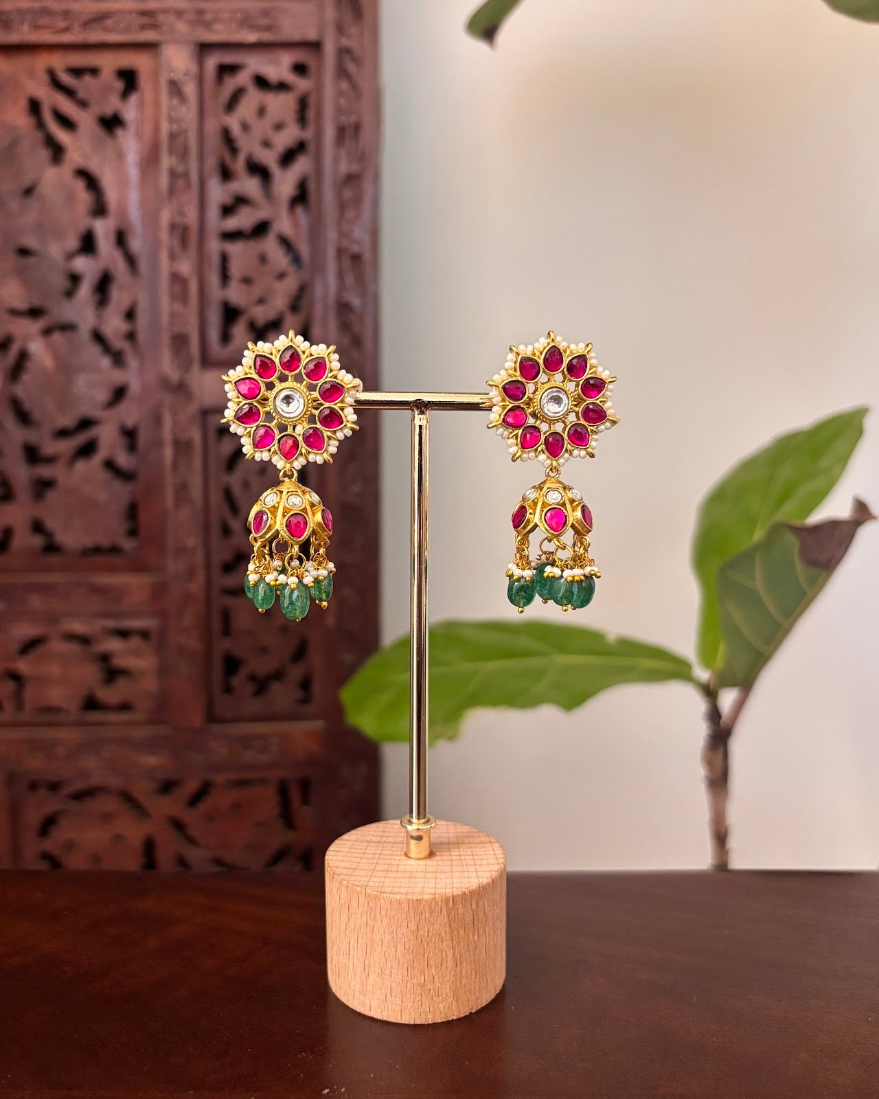 Royal Bloom Jadau Jhumkas | Handmade Gold Plated | ER462