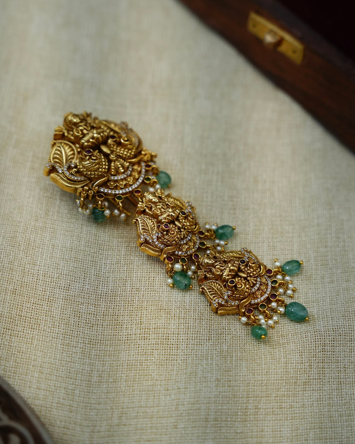 Antique Mini Traditional Hair Accessory with Green Beads | HA429