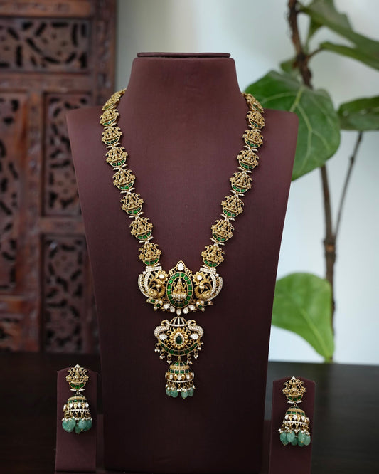 Traditional Goddess Lakshmi Bridal Necklace with Earrings | Green  | NC888