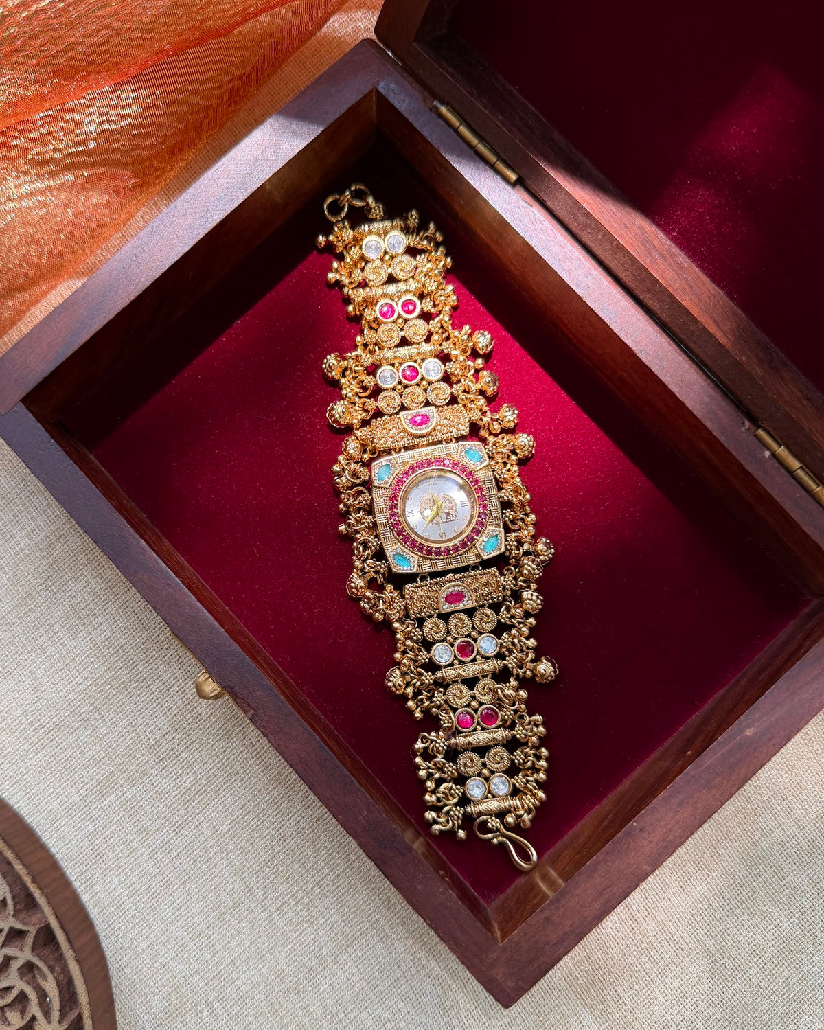 Elephant Motif Timeless Jadau Kundan Designer Watch | Handmade Gold Plated | WA007
