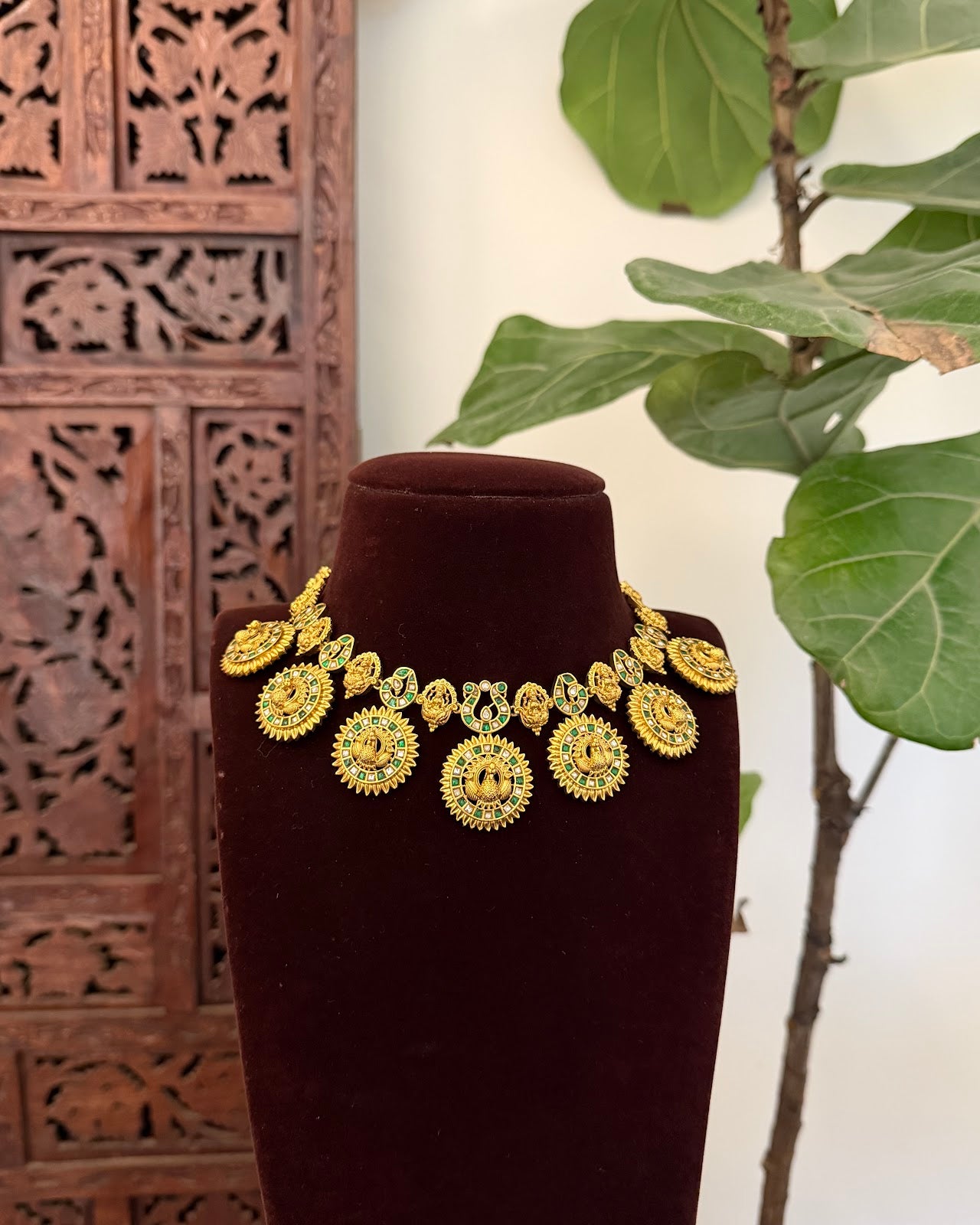 Antique Green Kundan Peacock Necklace Set | Handcrafted Heritage Jewellery | NC834