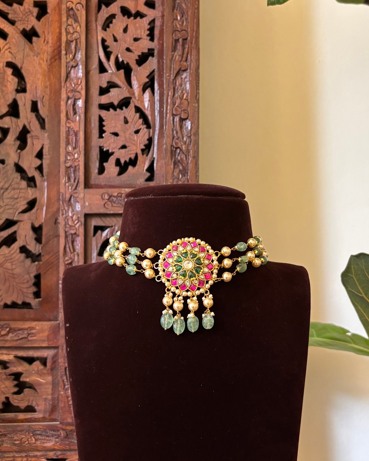 Traditional Multicolour Jadau Kundan Choker | Handmade Gold Plated | NC743