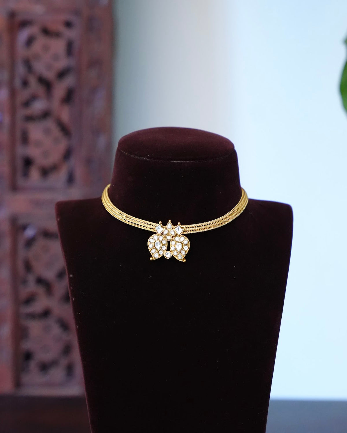 2-in-1 Jadau Kundan Mango Chain Choker | White & Blue | Handmade Gold Plated | NC932