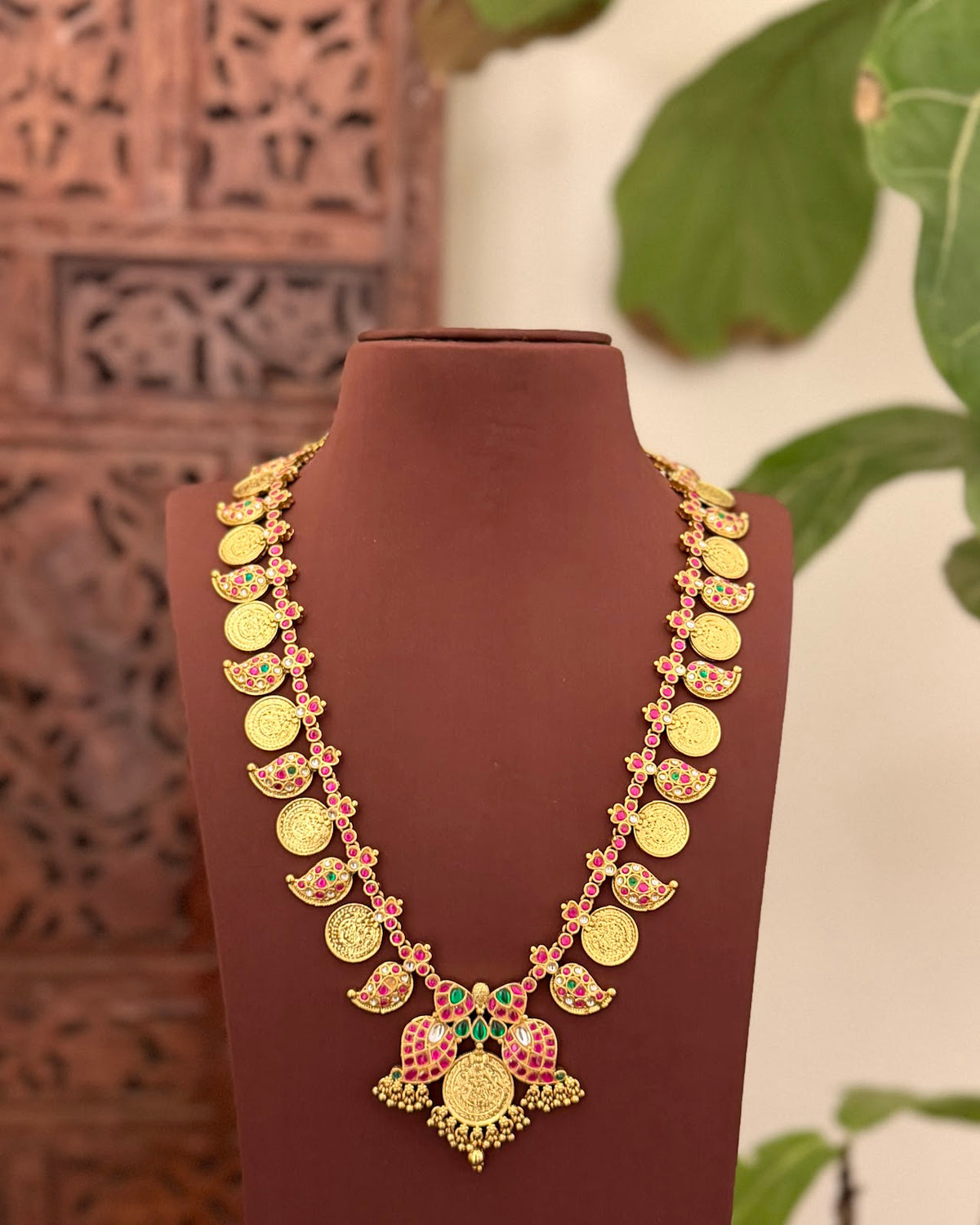 Kundan Nakshi Kaasu Mango Haram with Earrings | Handmade Gold Plated | NC893
