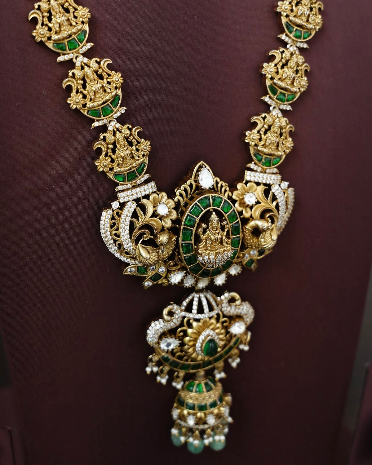Traditional Goddess Lakshmi Bridal Necklace with Earrings | Green  | NC888