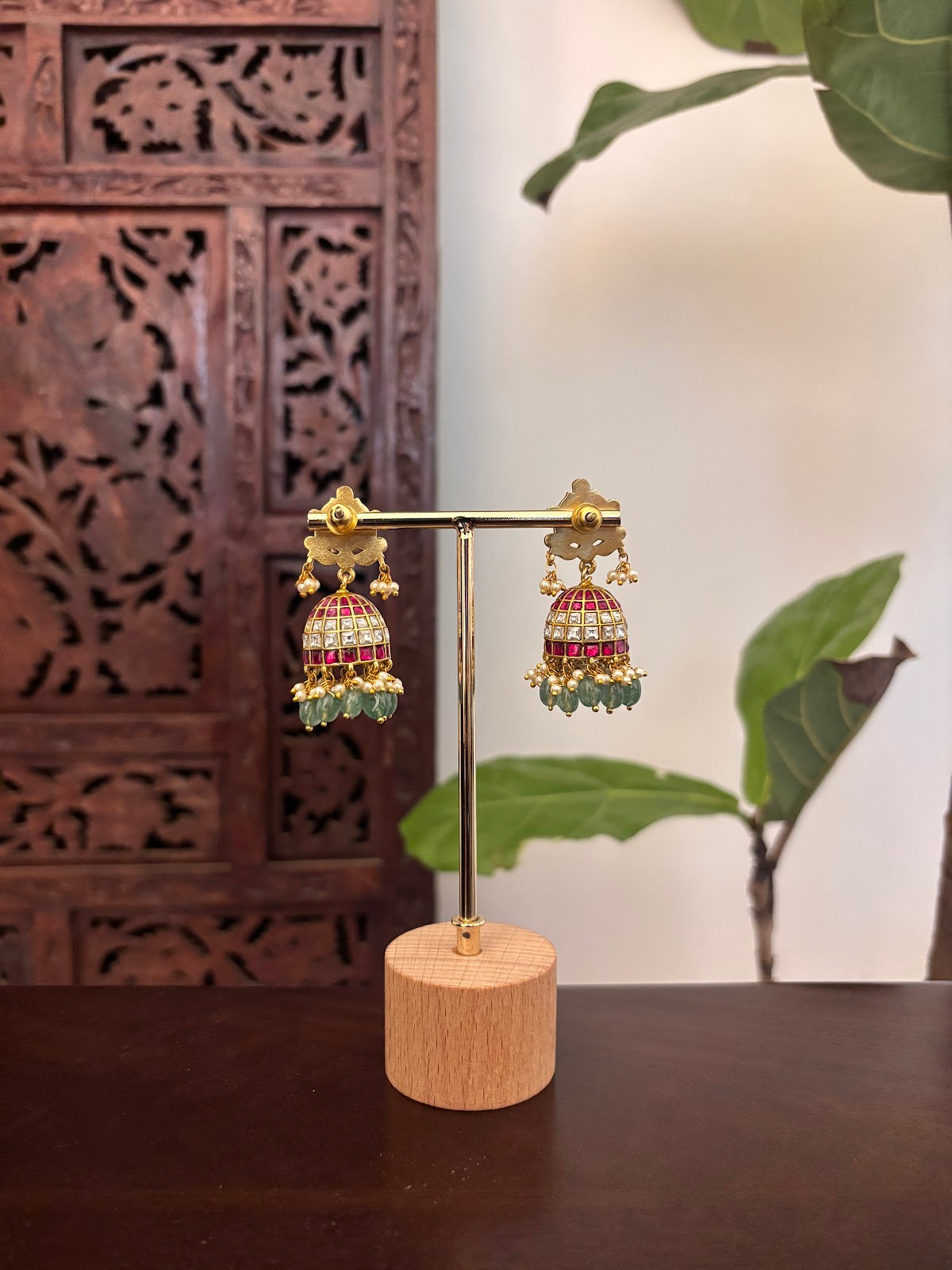 Multicolor Floral Jadau Kundan Jhumkas | Handmade Gold Plated | ER455
