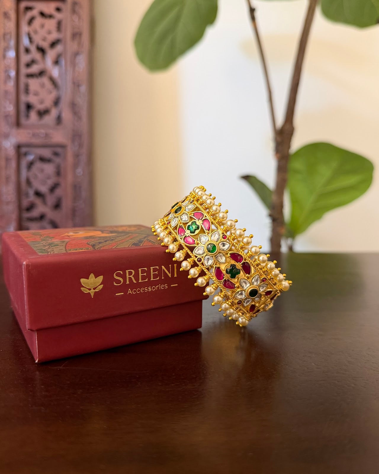 Jadau Kundan Statement Bangle with Pearl Detailing | Handmade Gold Plated | BA100 | BA101 | BA102