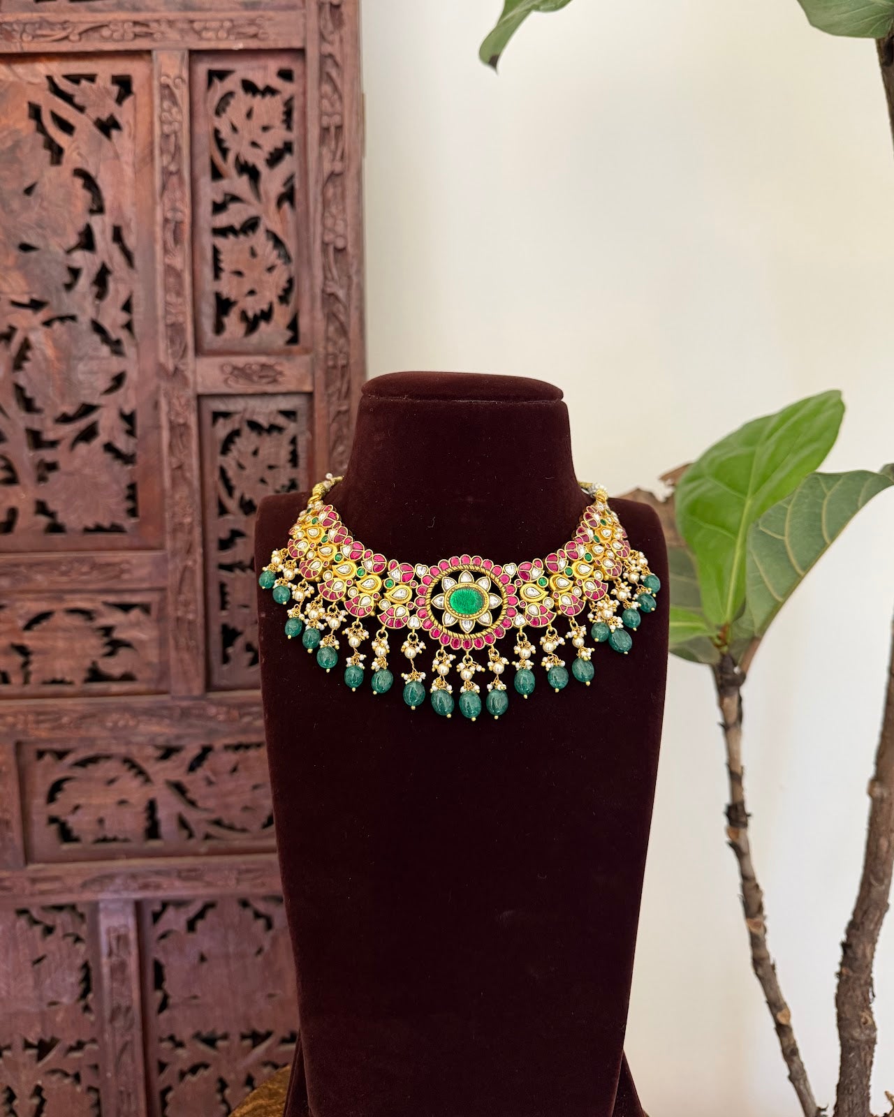 Classic Multicolor Kundan Floral Necklace | Handmade Gold Plated | NC780