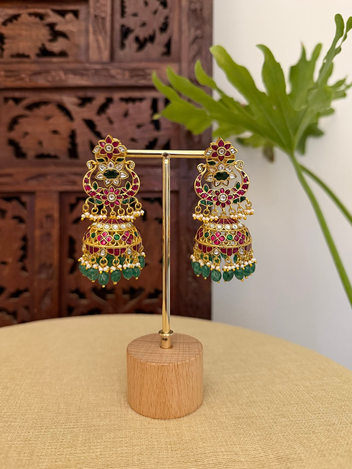 Multicolor Floral Jadau Kundan Jhumkas | ER419