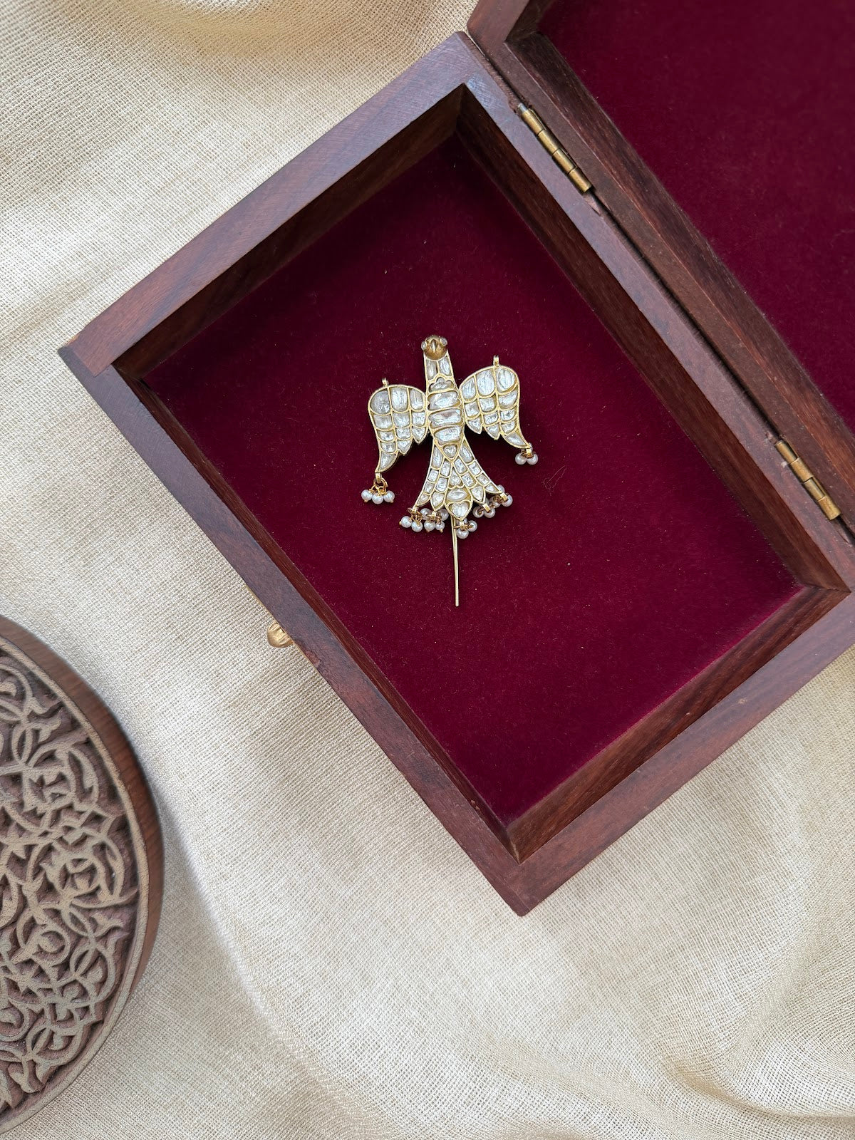 White Royal Gandaberunda Jadau Kundan Hair Pin | Handmade Gold Plated | HA408