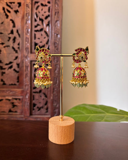 Peacock Multicolour Traditional Jhumkas | Handmade Gold-Plated Earrings | ER490