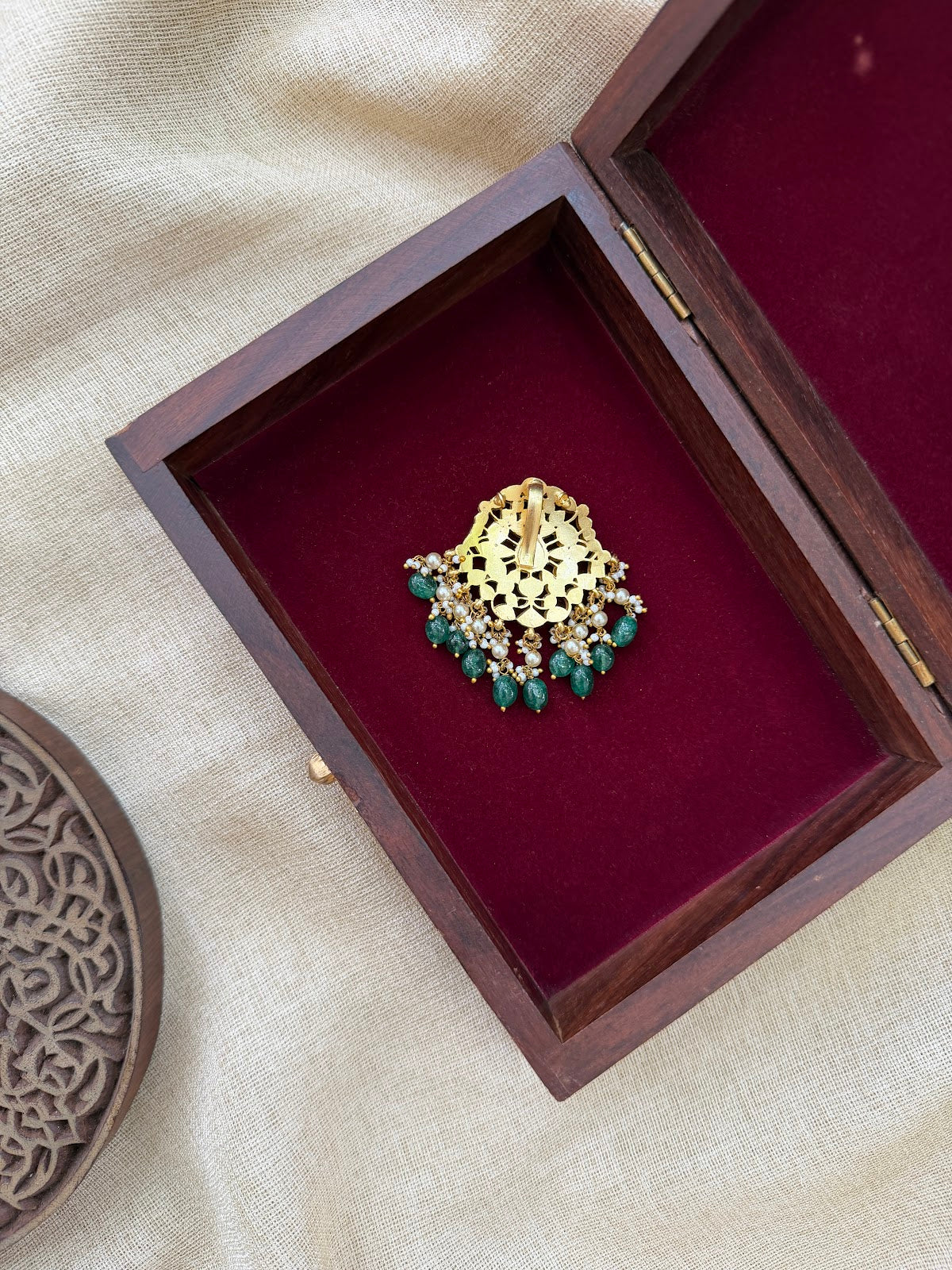Multicolour Jadau Kundan Floral Pendant | Handmade Gold Plated with Pearl Drop | HA393