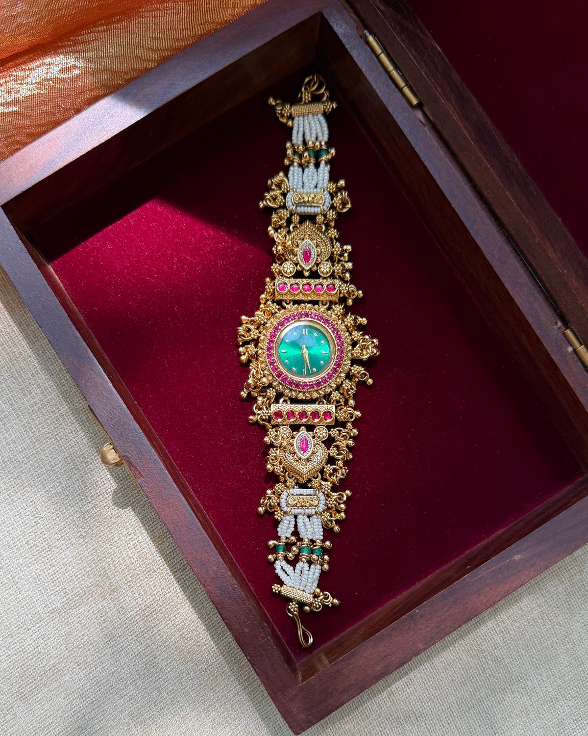 Royal Heritage Jadau Kundan Watch | Handmade Gold Plated | WA008