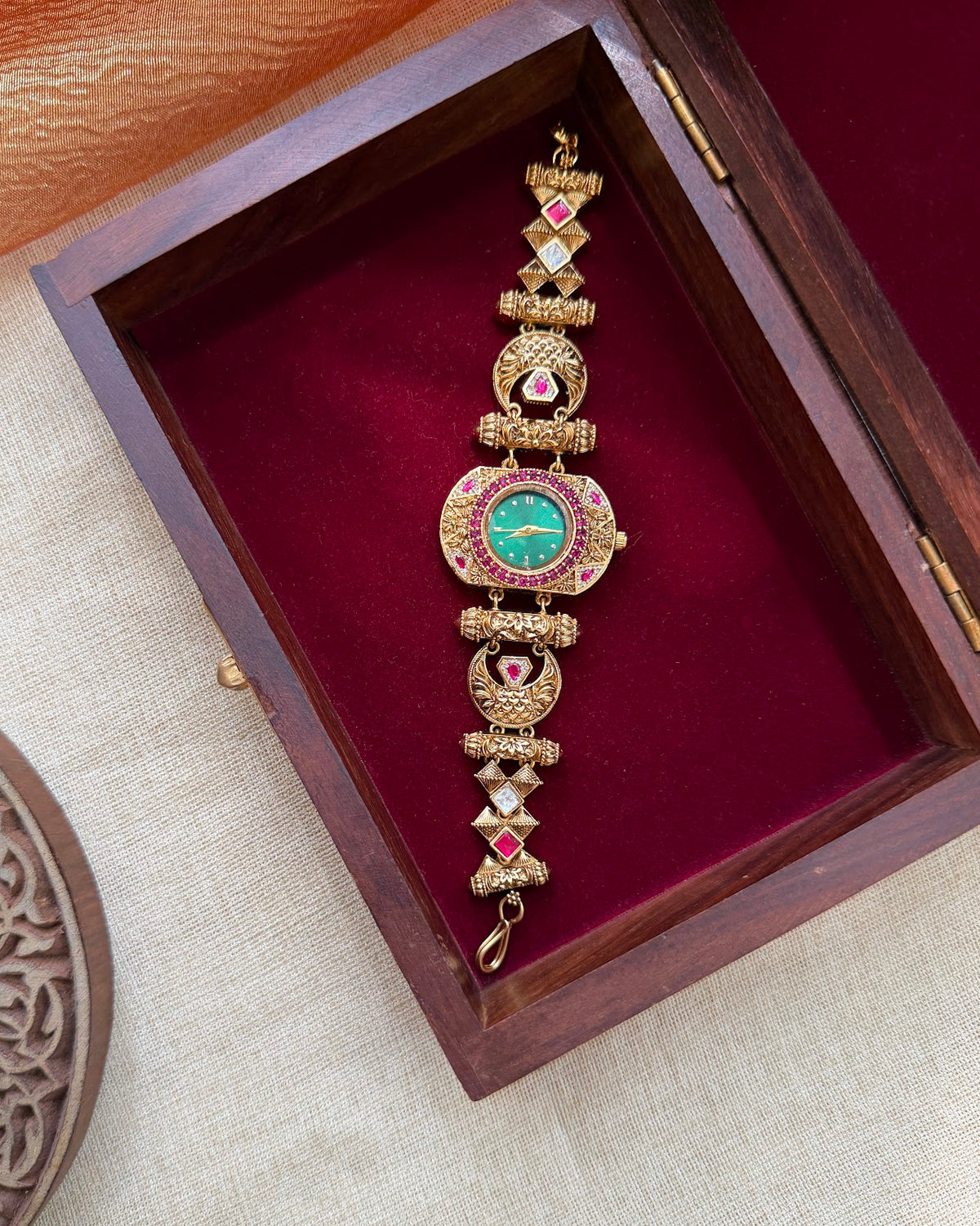 Traditional Pachi Kundan Designer Watch | Handmade Gold Plated | WA002
