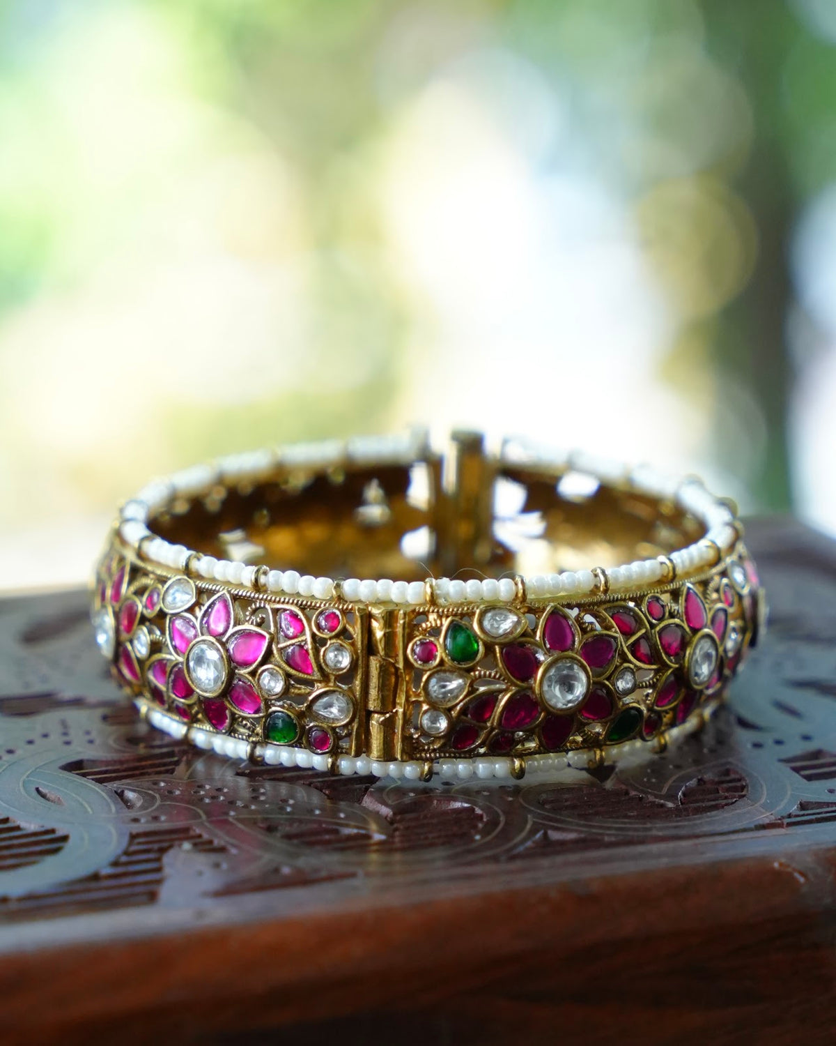 Handcrafted Multicolour Jadau Kundan Kada Bangles with Pearl Detailing | BA169 | BA170 | BA171