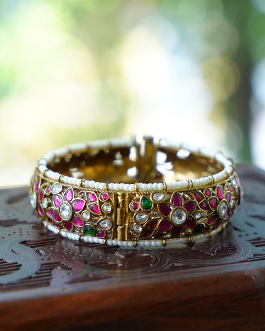 Handcrafted Multicolour Jadau Kundan Kada Bangles with Pearl Detailing | BA169 | BA170 | BA171