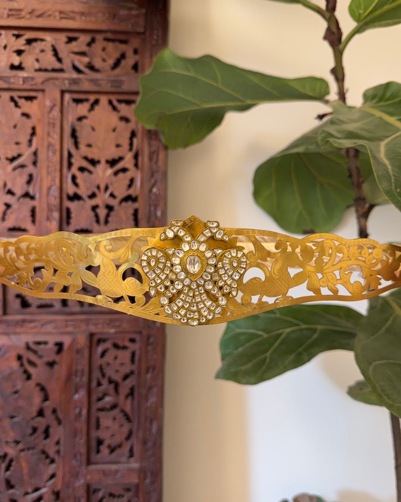 Gandaperunda Antique Hipbelt - White | Handmade Gold Plated | WB044
