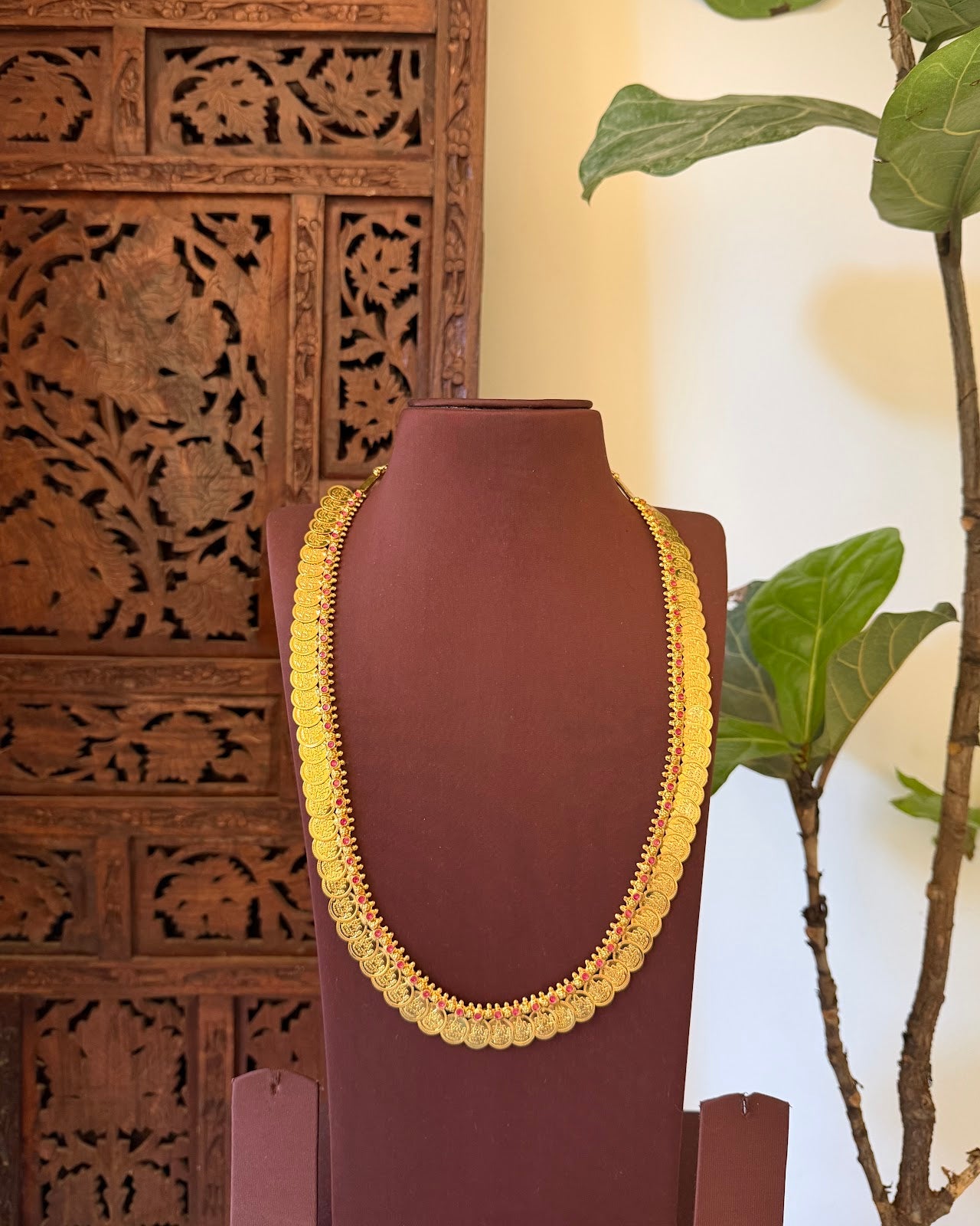 Kaasu Haram with Premium Ruby Stones | Handmade Gold Plated | NC728
