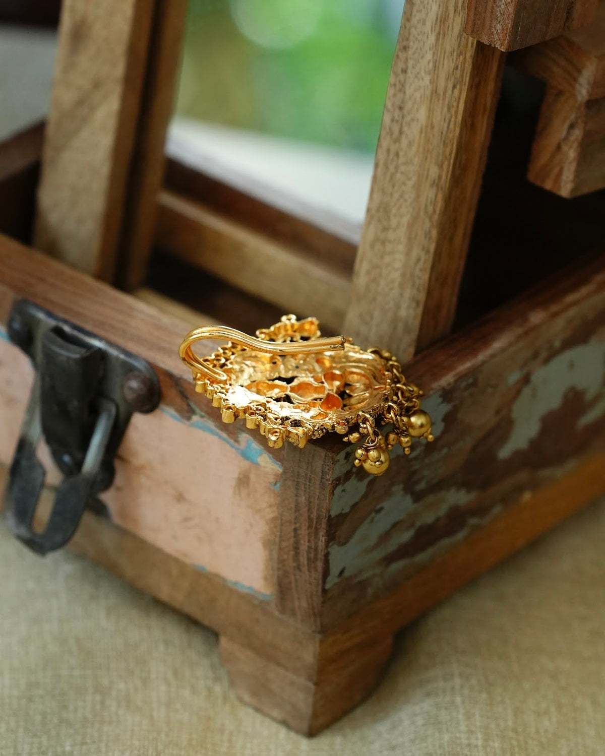 Antique Gold-Finish Lakshmi & Peacock Hair Accessory | HA434