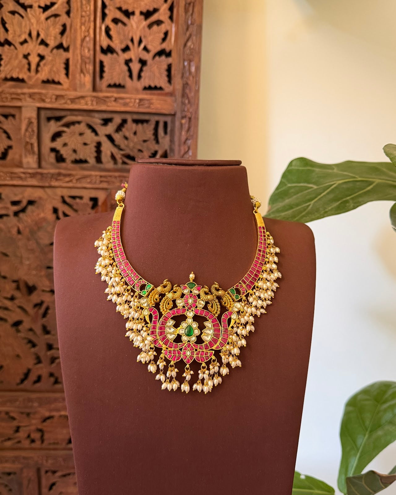 Jadau Kundan Guttapusalu Kanti Peacock Necklace | Handmade Gold Plated | NC844