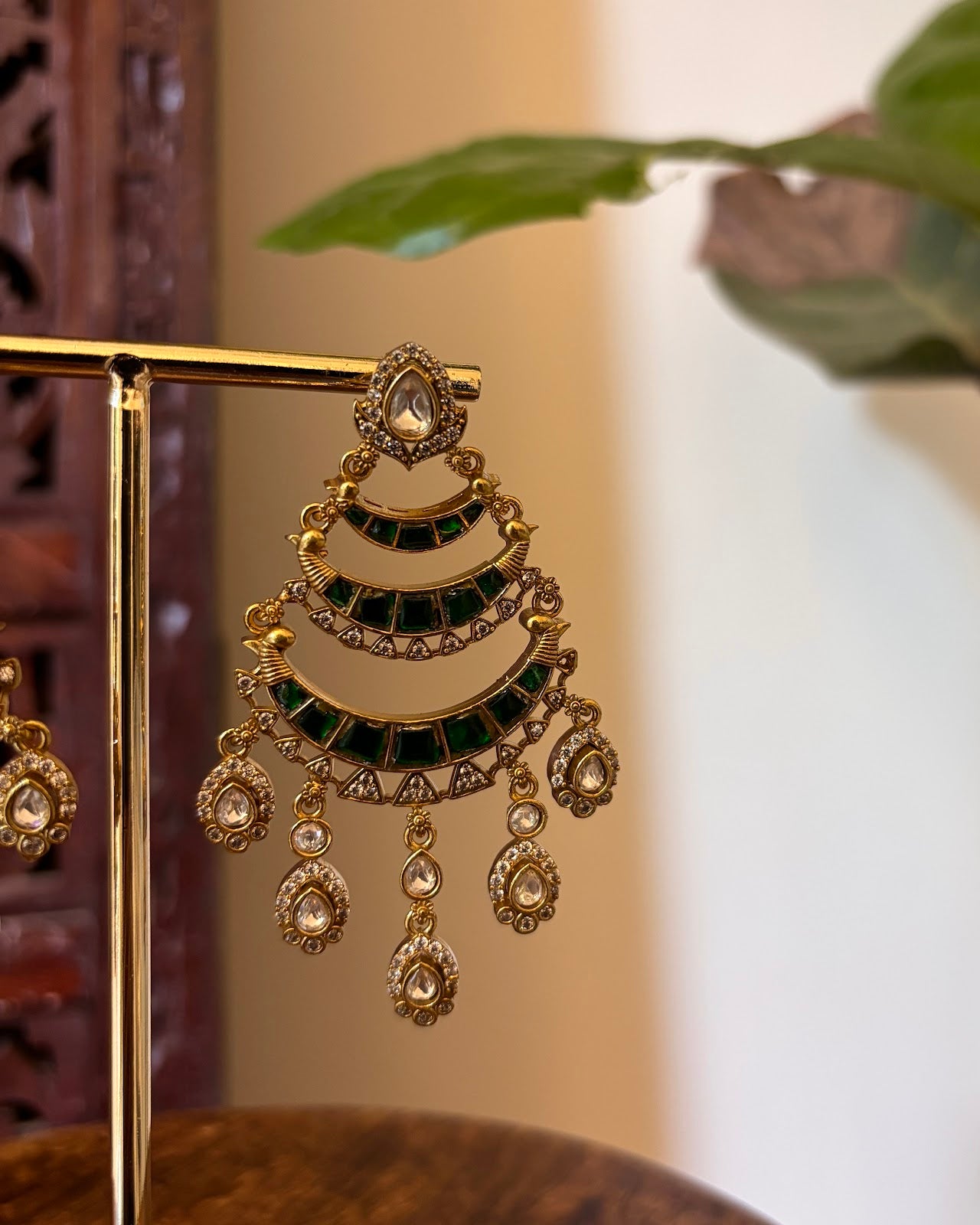 Jadau Kundan Chandbali Green Earrings | Handmade Gold Plated | ER458