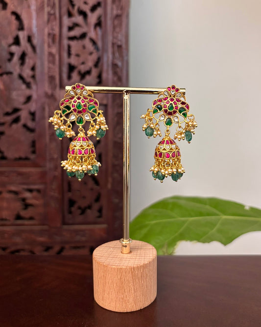 Floral Multicolor Jadau Kundan Earrings | Handmade Gold Plated | ER477