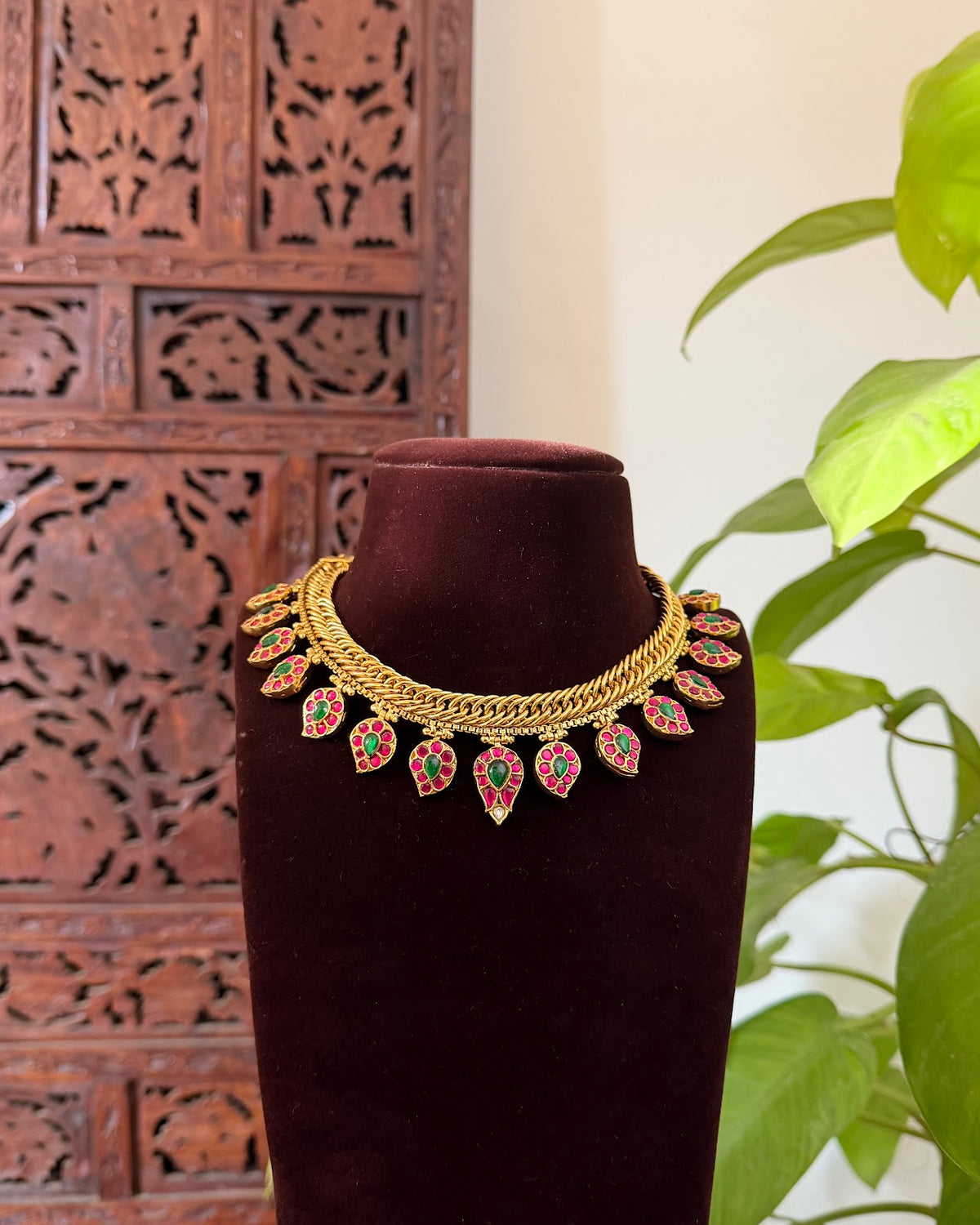2 in 1 Reversible Mango Necklace with Earrings | Handmade Gold Plated | NC953