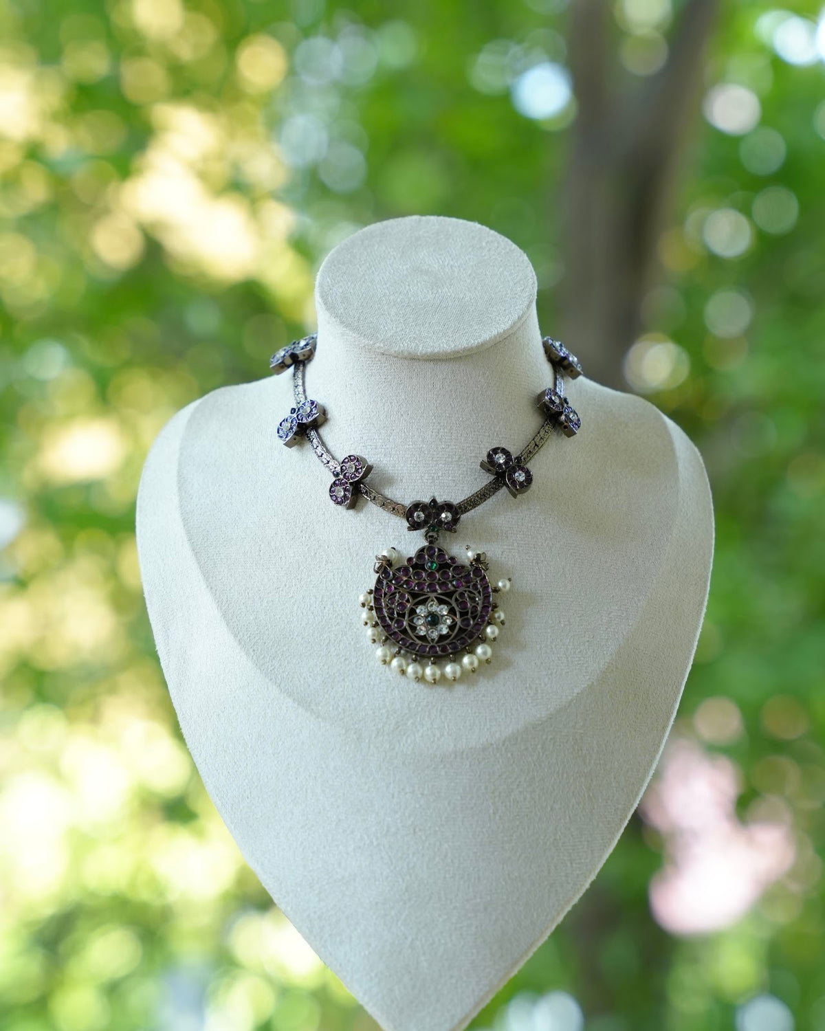 Mathangi Real Kemp & Black Finish Necklace | Handmade Gold Plated | NC945
