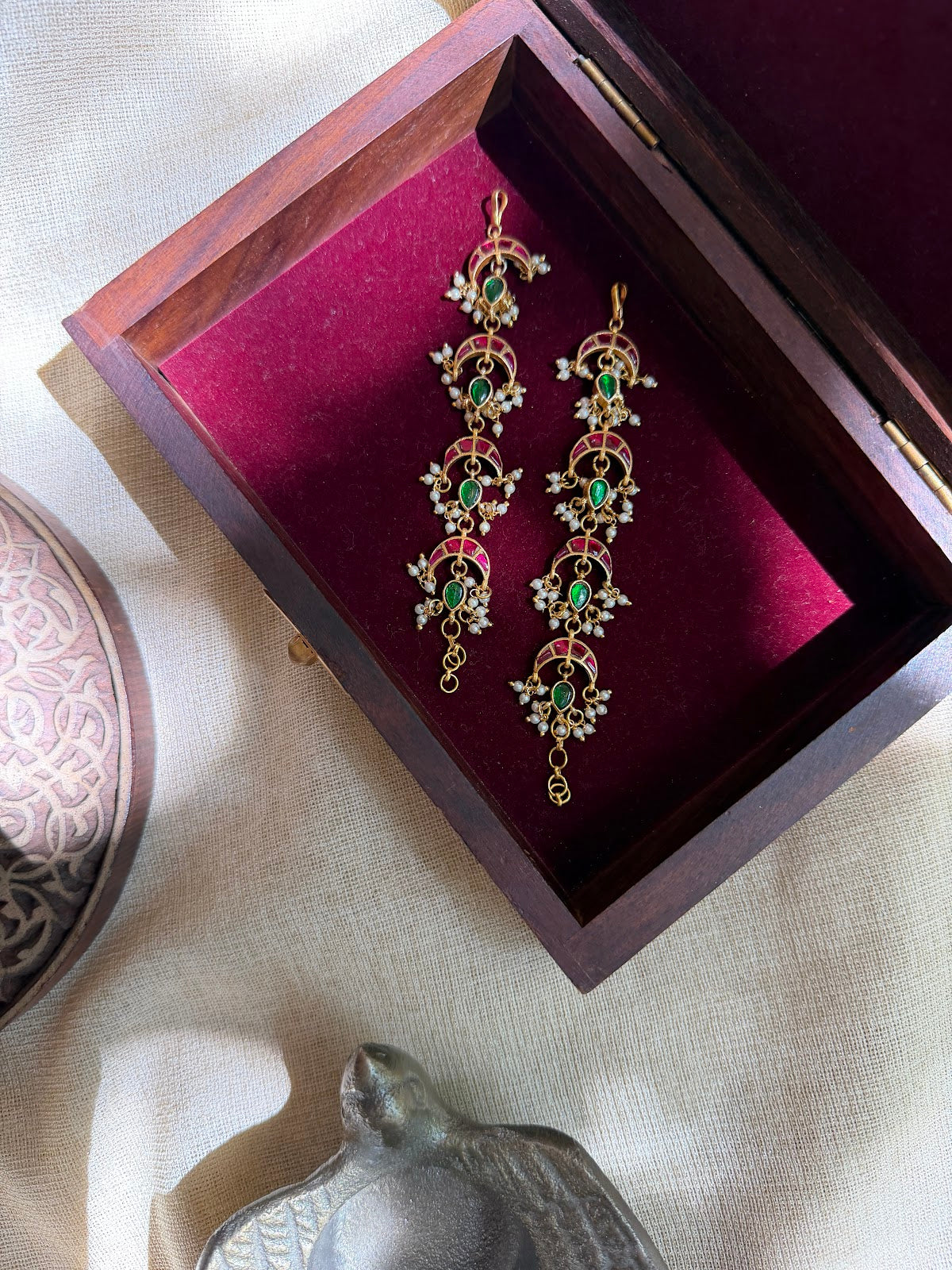 Multicolour Kundan Straight Ear Chain | Handmade Gold Plated | EC236
