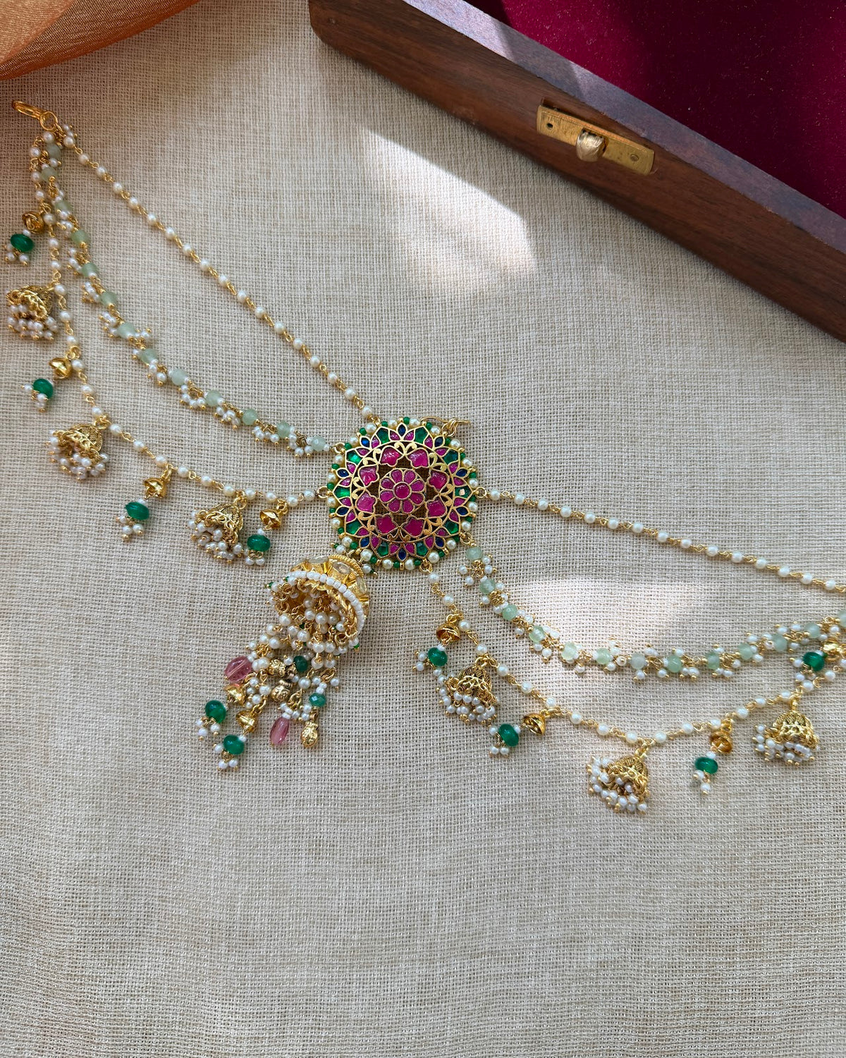 Traditional Jadau Kundan Pendant with Side Chain Hair Accessory HA412