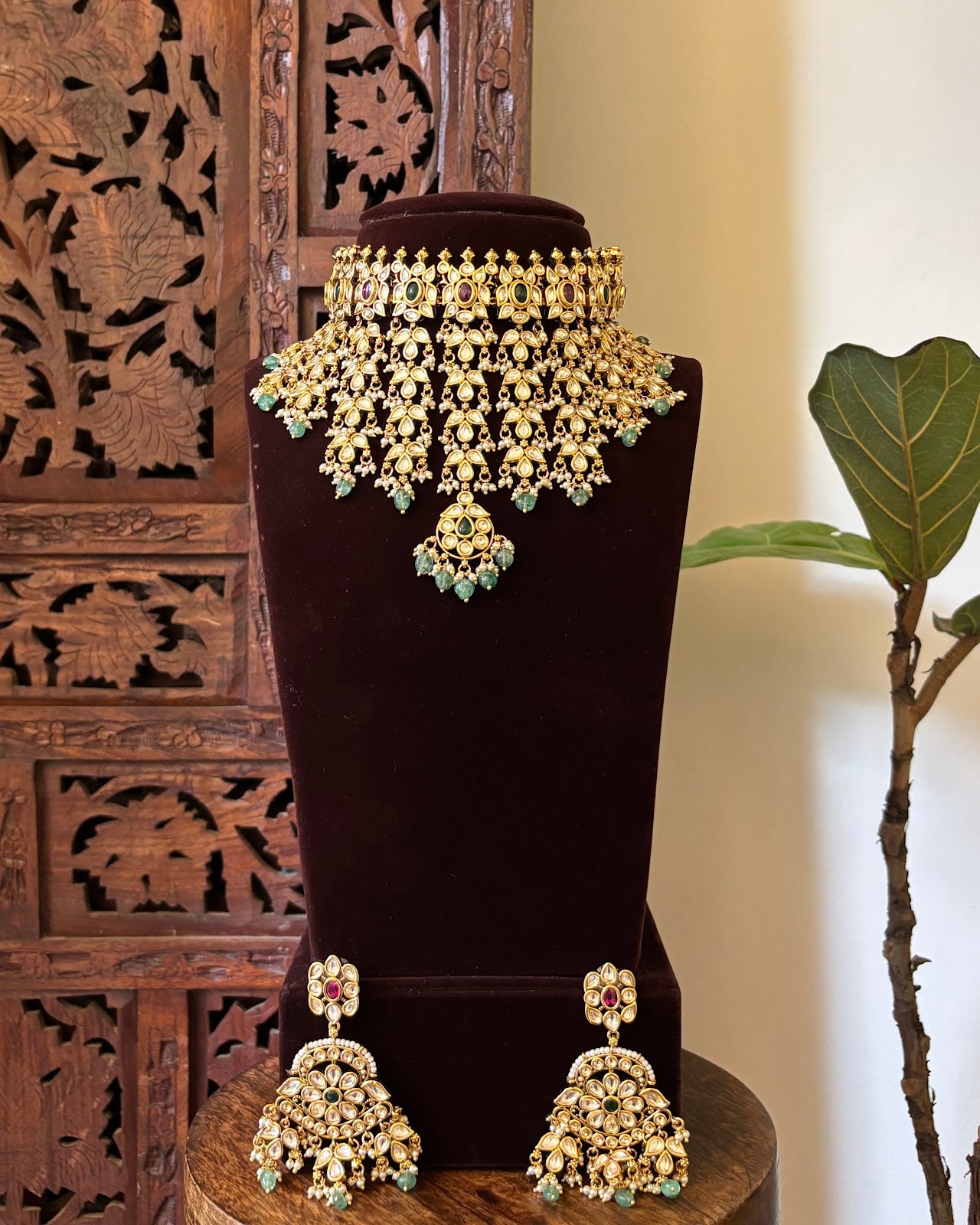 Royal Floral Victorian Choker Set | Handmade Gold Plated | NC775