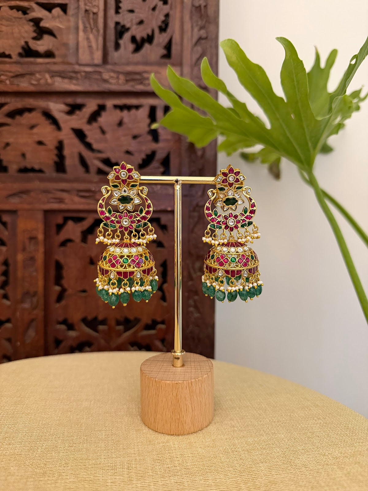 Multicolor Floral Jadau Kundan Jhumkas | ER419