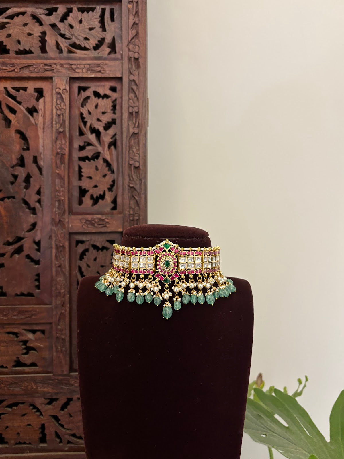 Jadau Kundan Statement Choker Necklace Ruby