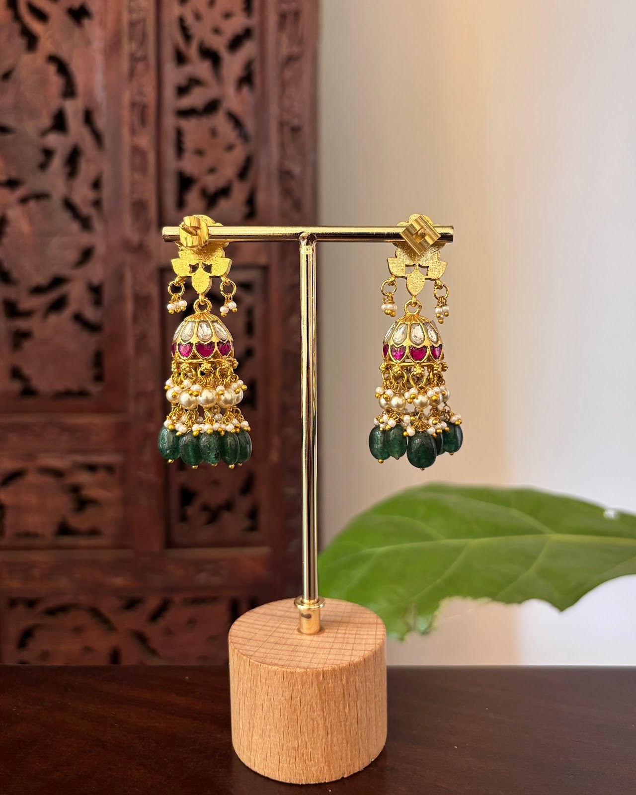 Heritage Floral Jadau Earrings | Handmade Gold Plated | ER471