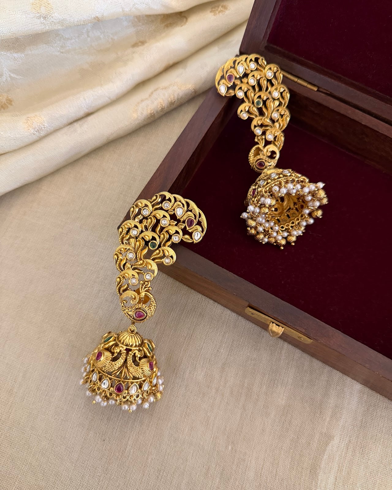 Regal Floral Kundan Ear Cuff Jhumkas ER403