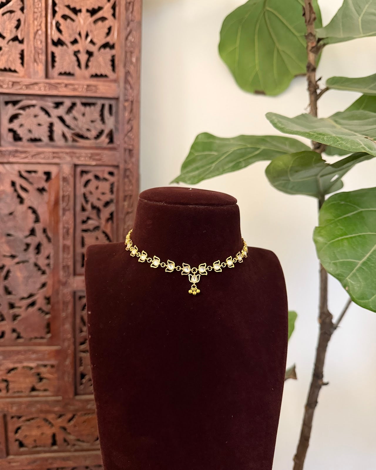 Lotus Kundan Delicate Necklace with Earrings | Handmade Gold Plated | NC814