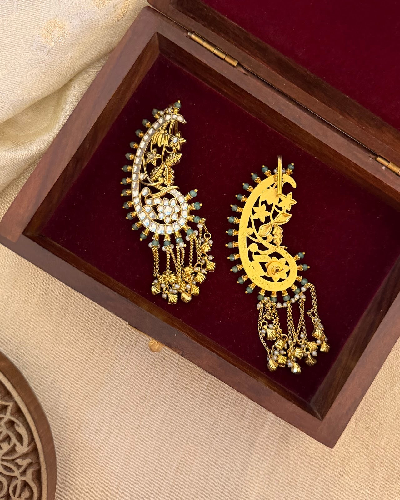 Regal Peacock Ear Cuff Jhumkas Kundan ER404