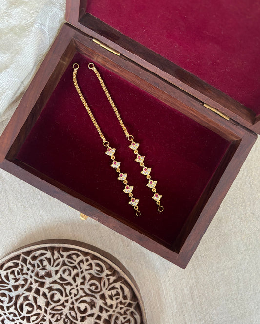 Vintage Floral Impon Straight Ear Chain –  Ruby & White | EC141