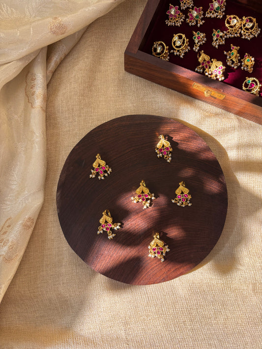 Multicolor Floral Jadau Kundan Hair Pin with Pearl Drops | HA095