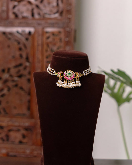 Floral Pearl Jadau Kundan Choker – Heritage Statement Jewellery| NC627