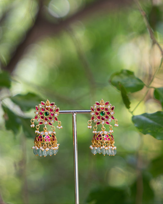 Multicolor Floral Jadau Kundan Jhumkas  | ER367