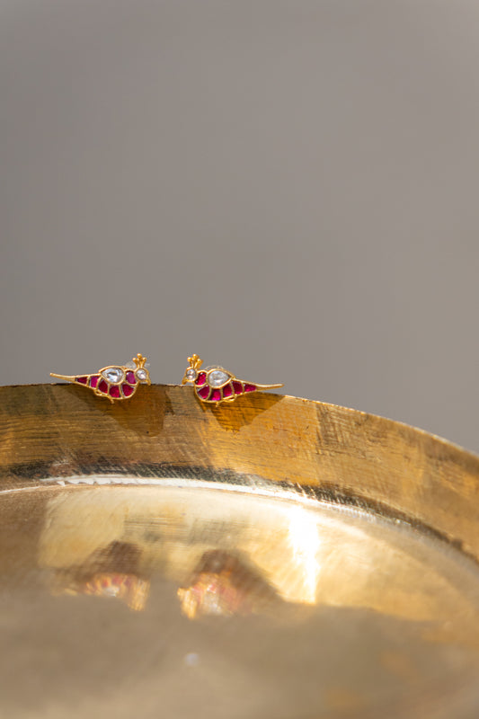 Parrot Ruby Floral Stud Earrings | ER344