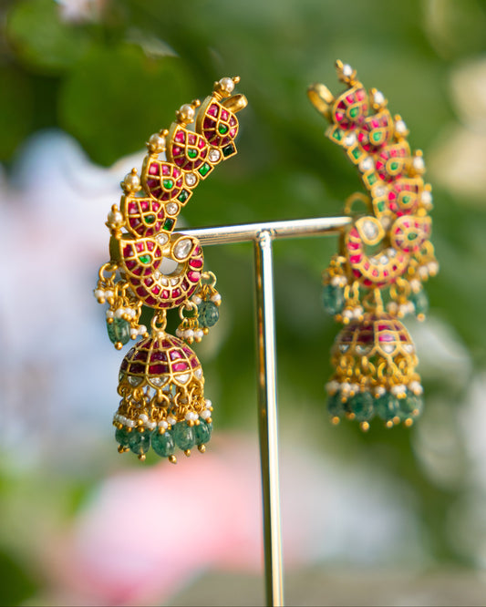 Multicolor Floral Jadau Kundan Jhumkas  | ER370