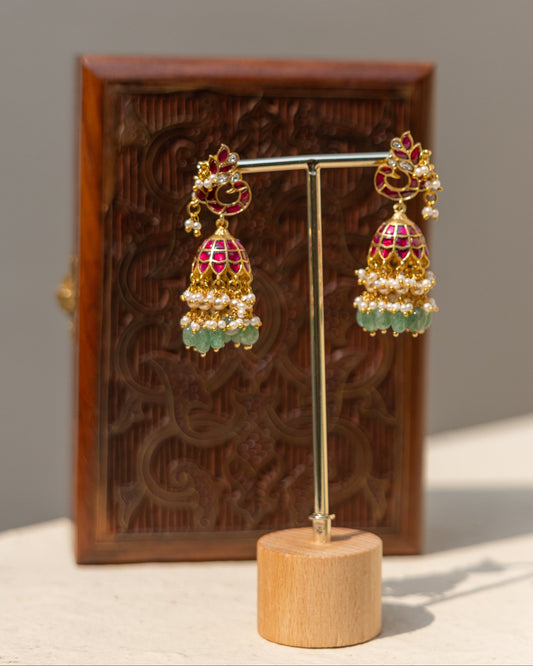 Multicolor Floral Jadau Kundan Jhumkas  | ER368